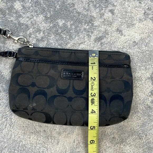 Coach Signature Zip Top Wristlet Pouch Monogram Black Dark Brown - Picture 13 of 16